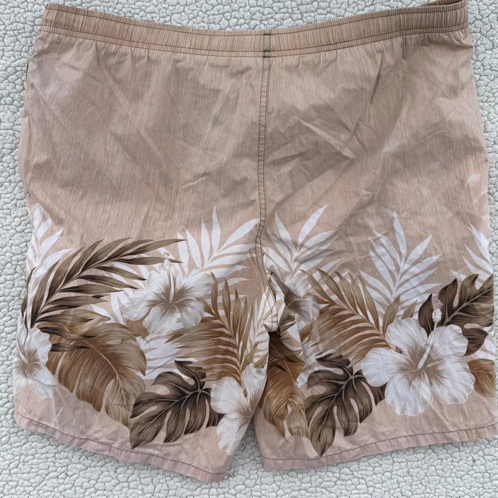 Speedo Mens Tropical Hibiscus Palm Print Swim Trunks Tan Brown Size‎ Medium